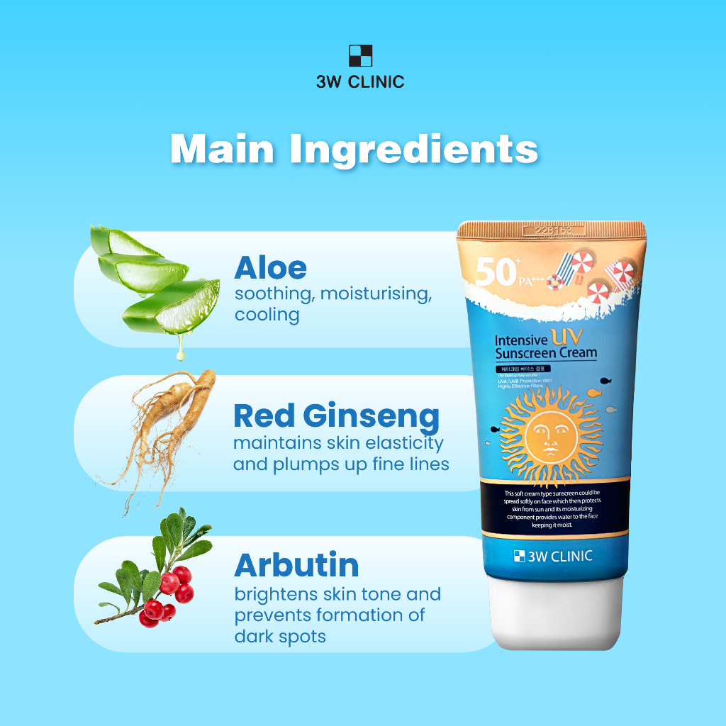 3W Clinic Intensive UV Sunblock Cream SPF 50+ PA+++ 70ml Sun Cream Collagen/Natural Vita Moist/Multi Protection UV Sunscreen Korea Sun Block