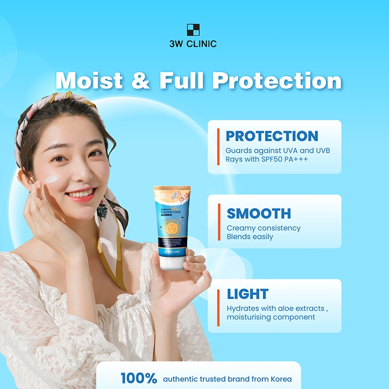 3W Clinic Intensive UV Sunblock Cream SPF 50+ PA+++ 70ml Sun Cream Collagen/Natural Vita Moist/Multi Protection UV Sunscreen Korea Sun Block