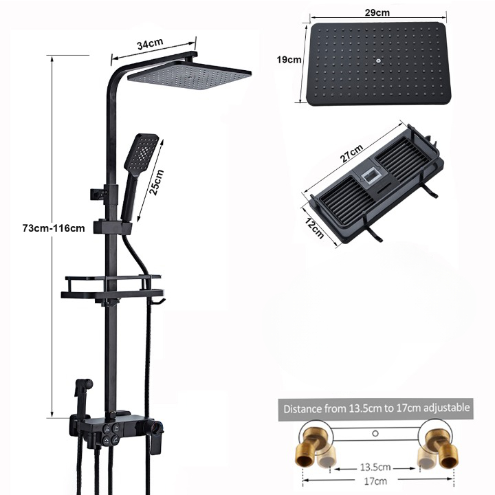 Set Shower Mandi 3 Way Hand Spray Gun Hot and Cold 4 Button - 4HC - Black