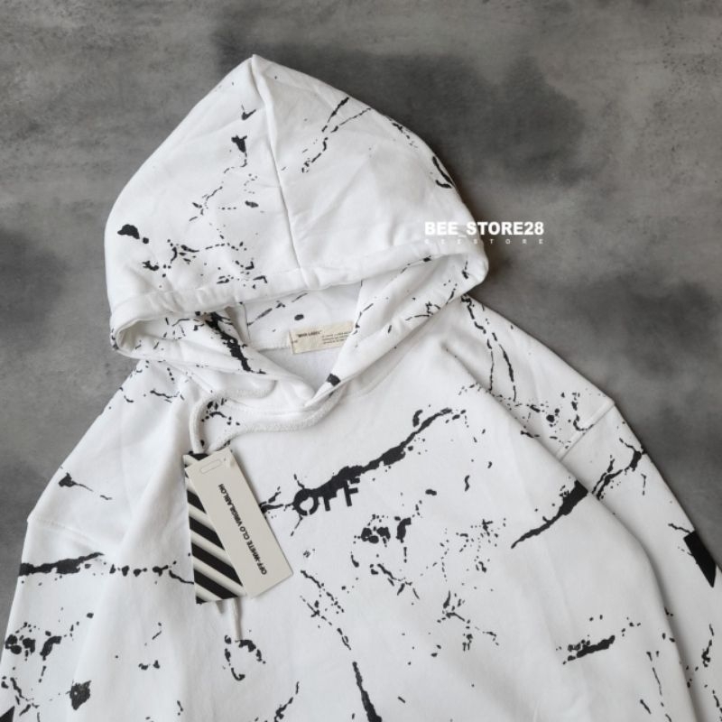 SWEATER HOODIE OFF WHITE MARBEL HITAM/PUTIH AUTHENTIC FULLTAG &amp; LEBEL