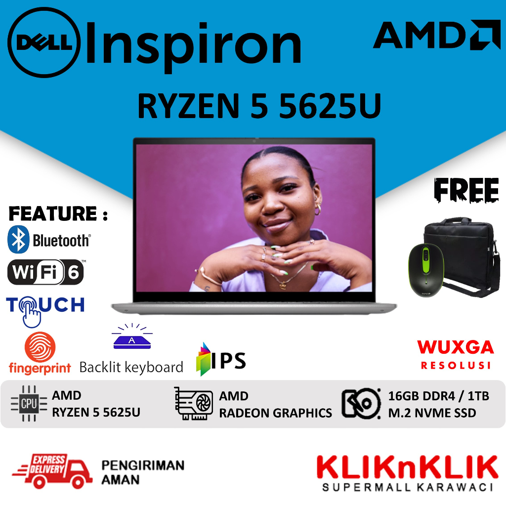 LAPTOP MURAH BARU TOUCHSCREEN DELL INSPIRON 14 5425 RYZEN 5 5625U RAM 16GB 512GB SSD WIN 10 HOME