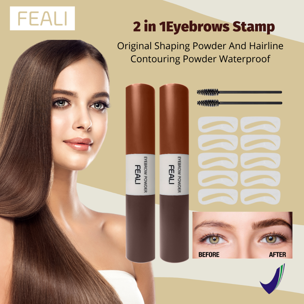 READY FEALI Eyebrow Powder 2in1 Eyebrow Stamp Alis Stempel Alis Bedak Alis Waterproof dengan 10 Model Cetakan Alis | ORIGINAL