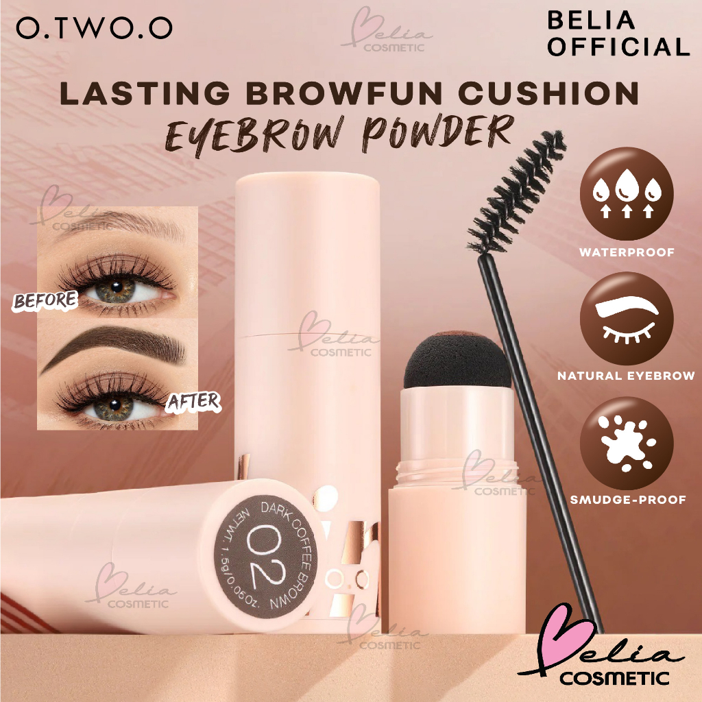 ❤ BELIA ❤ O.TWO.O Lasting Browfun Cushion Eyebrow Powder | Brow Stamp Long Lasting Eyes Makeup With Spoolie Brush 10 Reusable Beginner