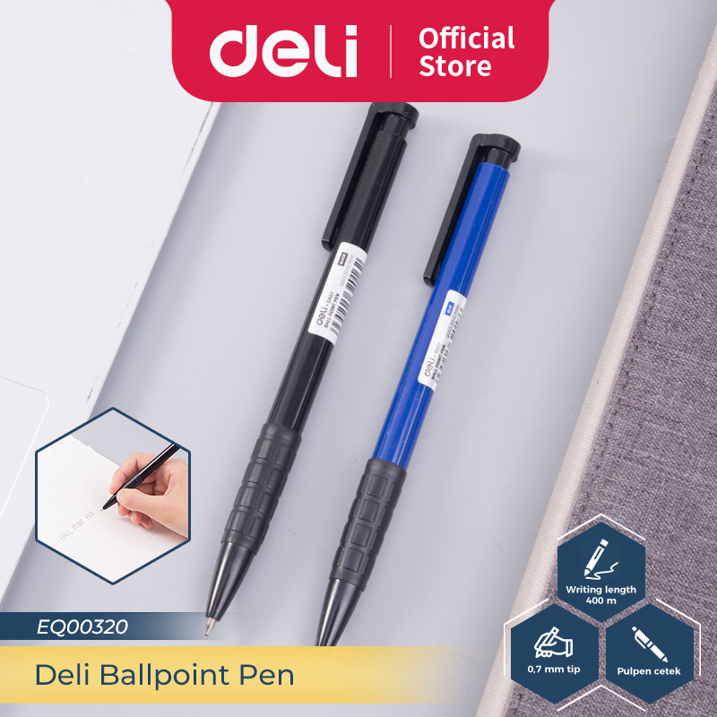 

Deli Rectractable Ballpoint Pen / Pulpen Cetek 0.7 mm Isi 12 pcs/box Hitam EQ00320-12PCS