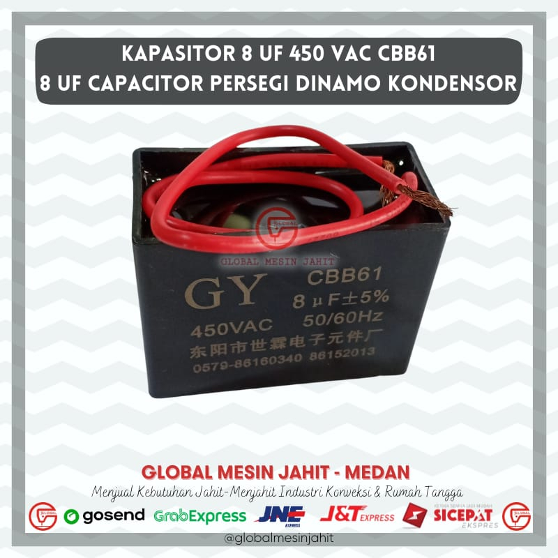 Kapasitor 8 uf 450  VAC CBB61 8UF Capacitor Persegi Dinamo Kondensor