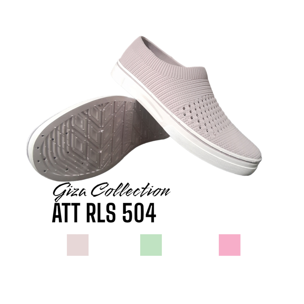 sepatu slip on wanita bahan karet elastis sepatu santai ringan att asl 504 anti licin