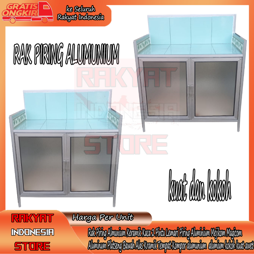 [INSTAN] Rak Piring Almunium Keramik Kaca 2 Pintu Lemari Piring Aluminium Mejikom Magicom Kitchen se