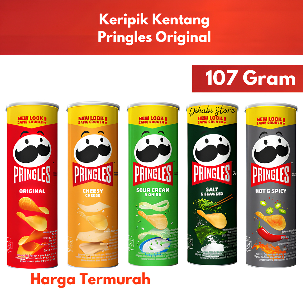 

Pringles Potato Crisps 107 Gram Original , Cheesy Cheese , Sour Cream & Union , Salt & Seaweed