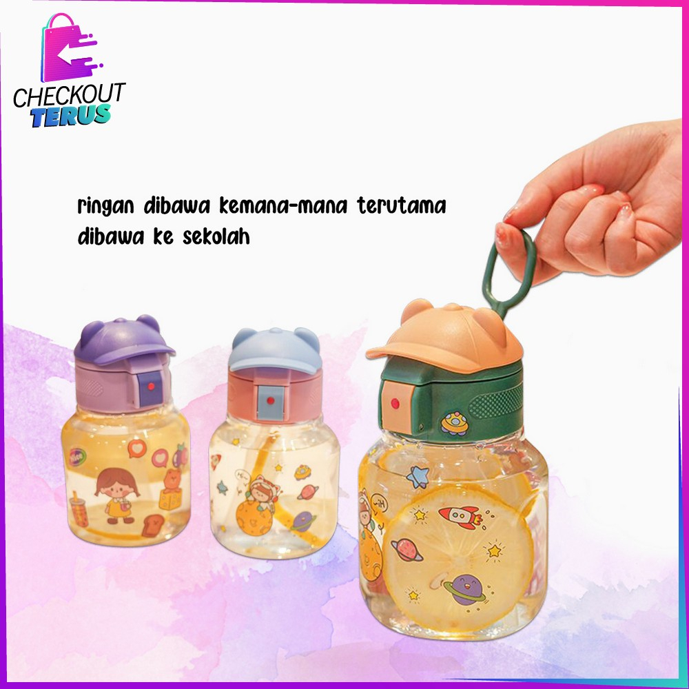 CT C827 Botol Minum Anak Karakter Motif Topi 580ML dengan Sedotan Food Grade Tempat Minum Lucu dengan Pegangan Silikon Portable