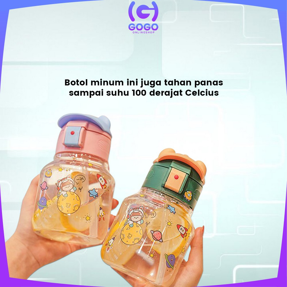 GOGO-C827 Botol Minum Anak Karakter BPA FREE Motif Topi 580ML dengan Sedotan / Tempat Minum Lucu dengan Pegangan Silikon Anak Tumbler Portable Food Grade