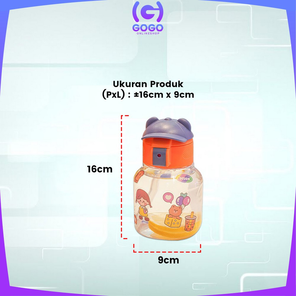 GOGO-C827 Botol Minum Anak Karakter BPA FREE Motif Topi 580ML dengan Sedotan / Tempat Minum Lucu dengan Pegangan Silikon Anak Tumbler Portable Food Grade