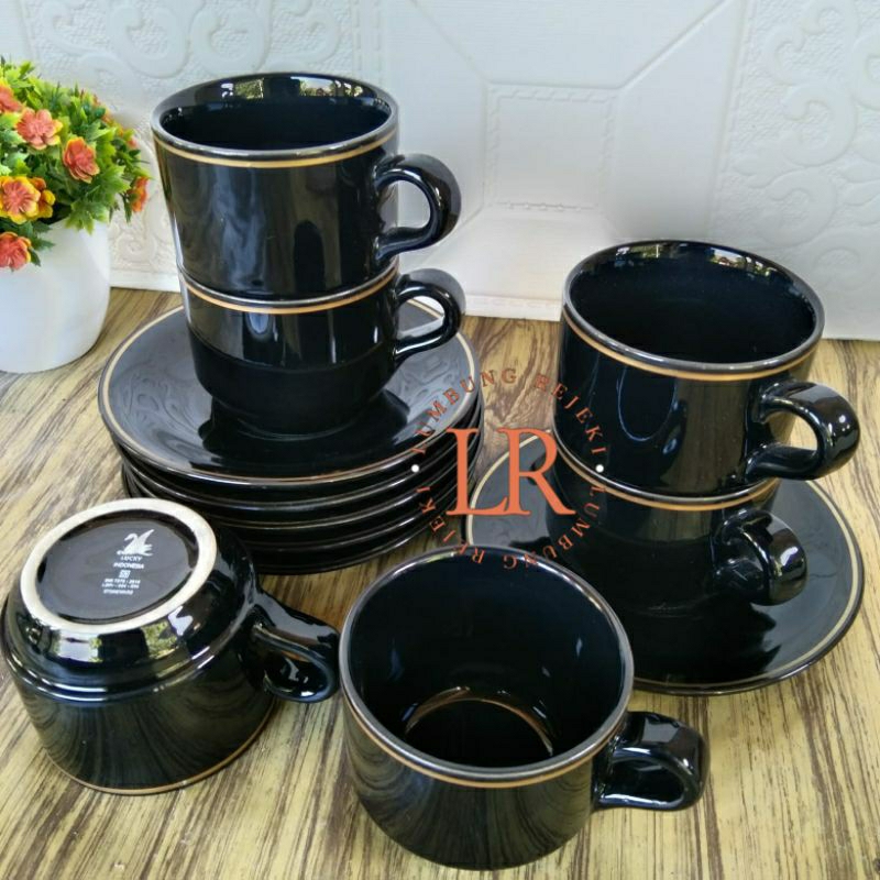 CANGKIR KERAMIK HITAM MEWAH / 1SET CANGKIR HITAM LISH GOLD /CANGKIR SET PUTIH LISH GOLD/CANGKIR KERA
