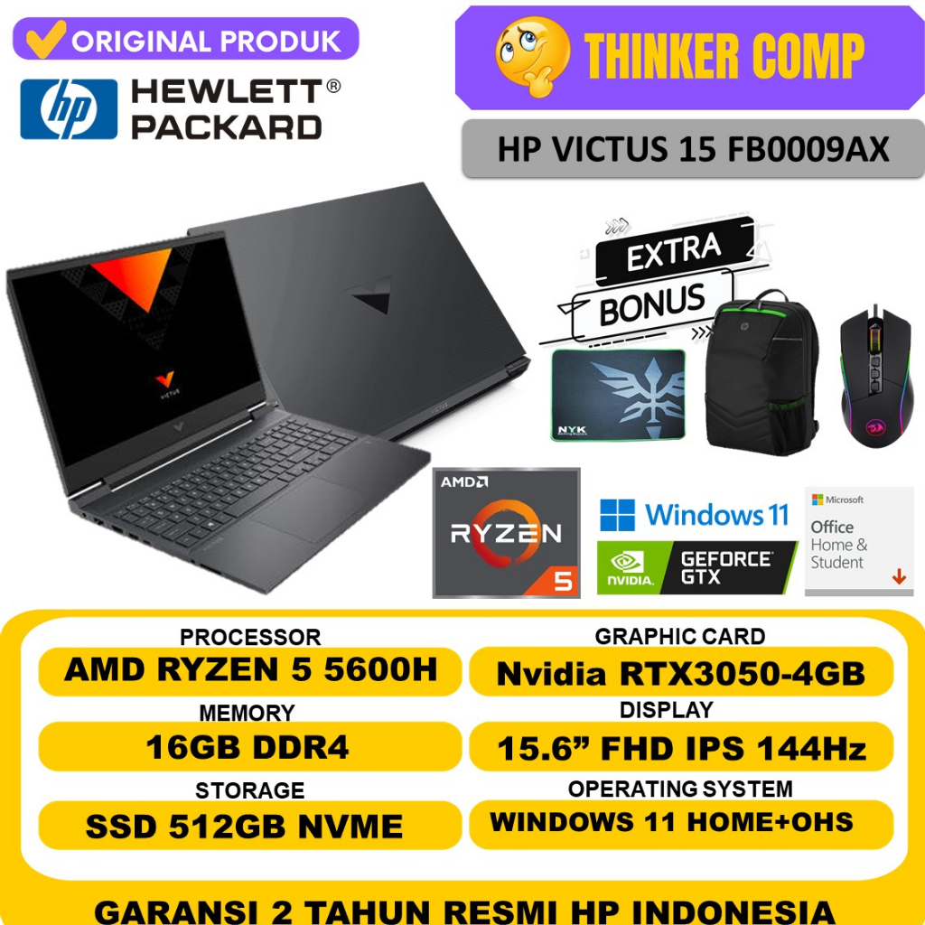 LAPTOP GAMING HP VICTUS RYZEN SERIES RTX3050 16GB 512GB SSD FHD IPS 144HZ WIN11 ORI