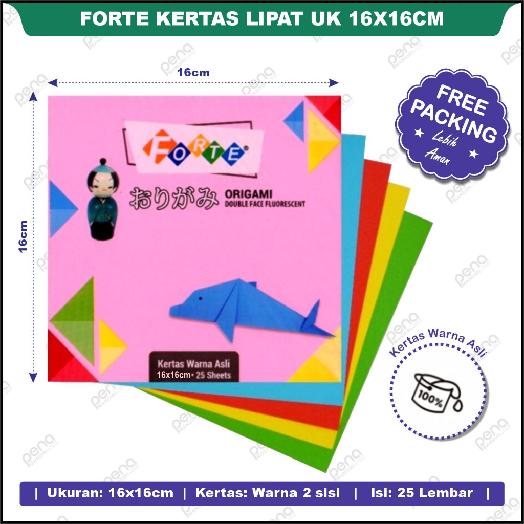 Kertas Lipat Origami Forte Warna 2 Sisi Fluorescent 25 Lembar