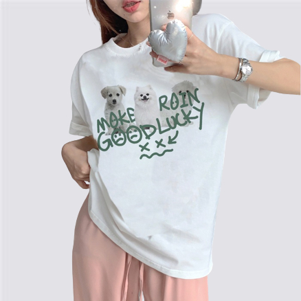 XIAOZHAINV Kaos Atasan Wanita Cute Puppy Pattern Lengan Pendek A0293