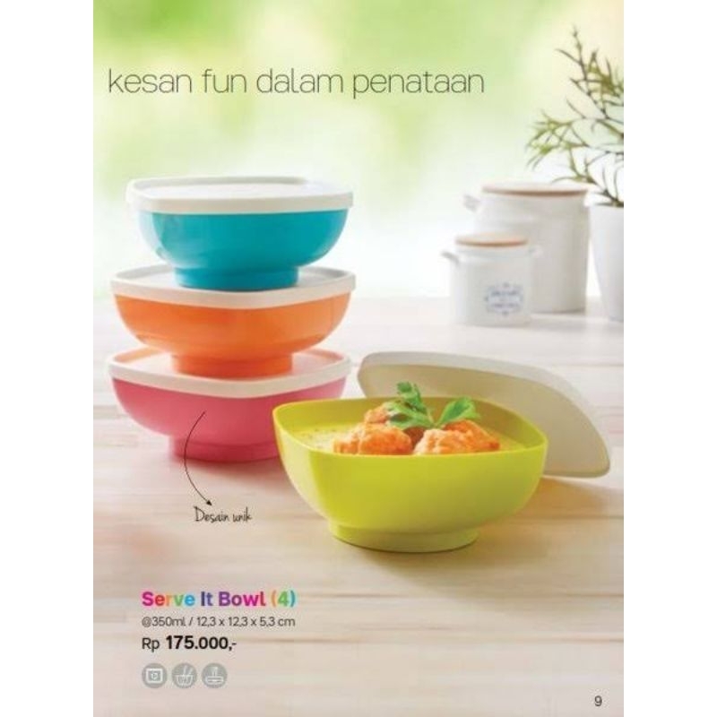 TUPPERWARE Serve It Bowl Set (4 pcs) 350ml // Mangkuk Wadah Saji Tempat Penyimpanan Makanan Cemilan 