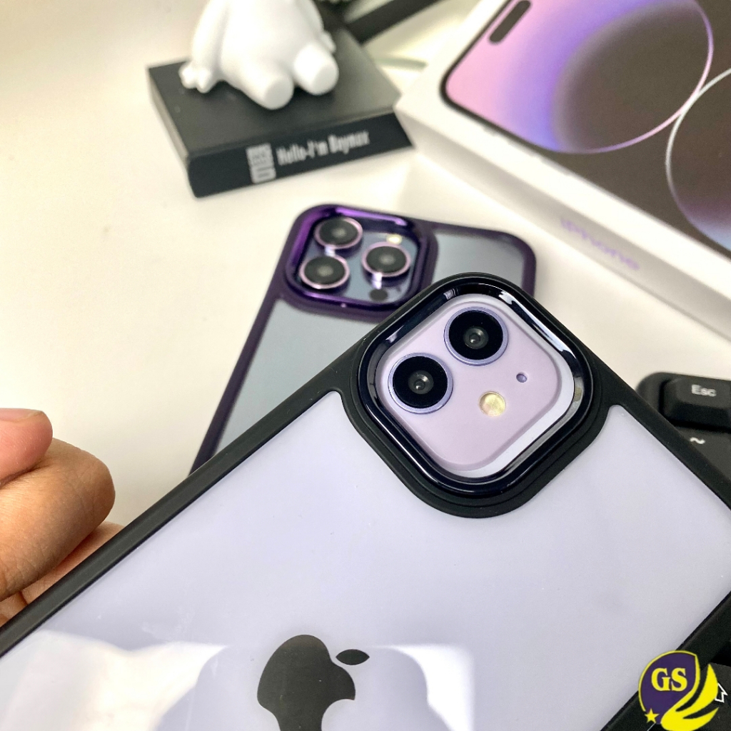 ACRYLIC CASE DEEP PURPLE AND BLACK PLATING CAMERA RING CHROME ACRYLIC iPhone 7 8 SE 7+ 8+ X XS XR XS MAX iPhone 11 12 13 PRO MAX iPhone 14 14 PRO14 PLUS 14 PRO MAX