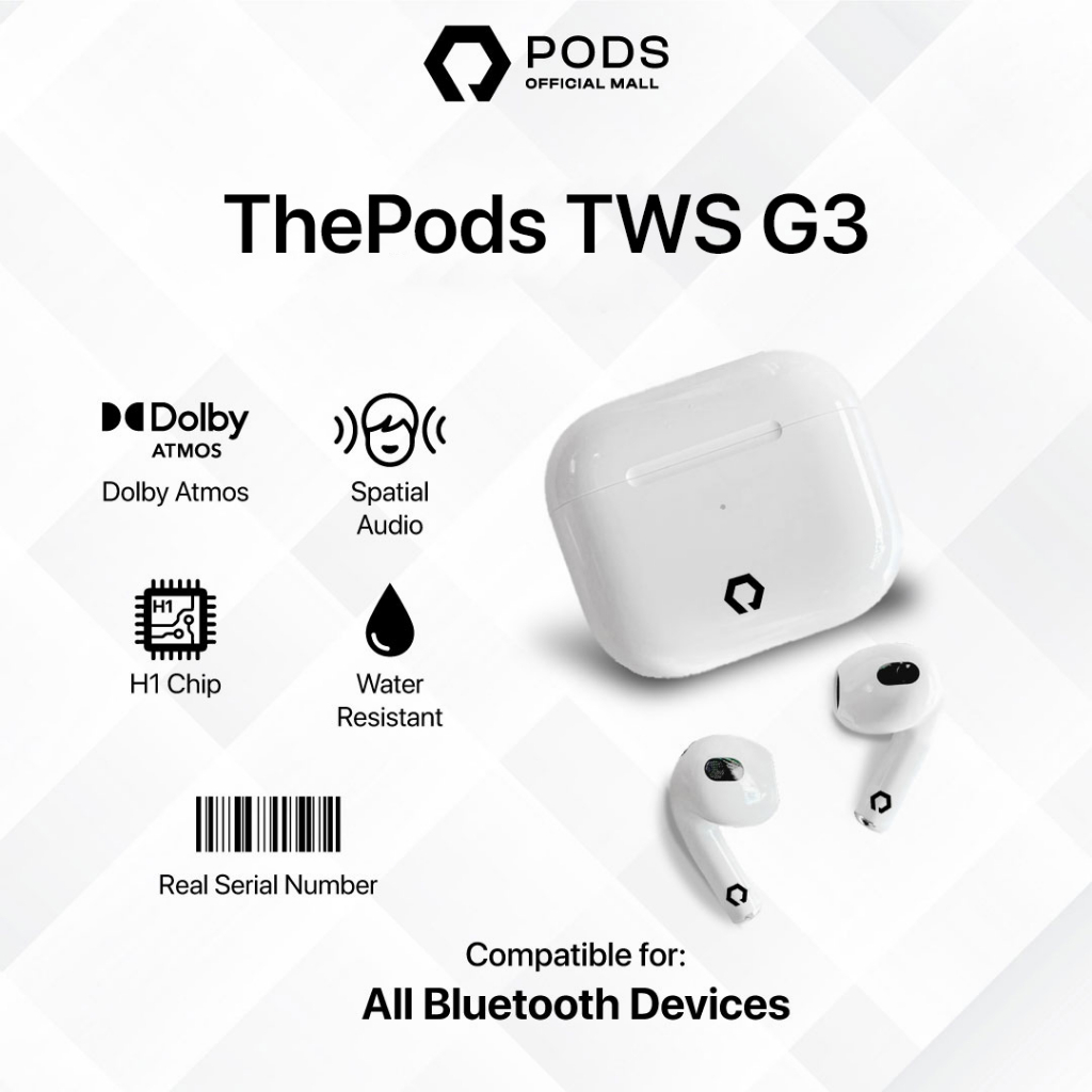 ThePods TWS G3 2023 Edition Final Upgrade Wireless Charging  [ Pop Up  &amp; Serial Number Detectable] Headset Bluetooth by Pods Indonesiaaaa