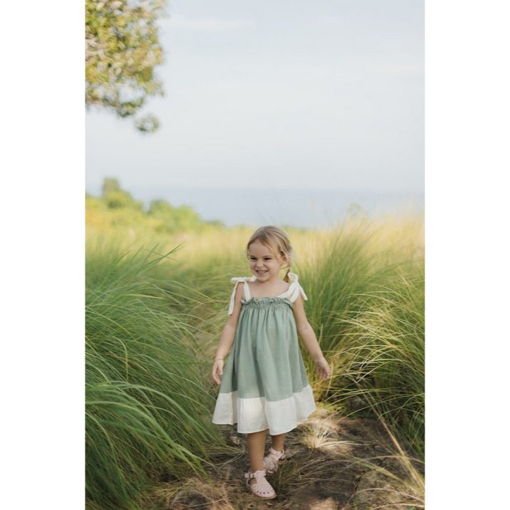 Little Folk Kate Dress - Anak Perempuan Pita Bow Baby Girl Baju Anak Balita Lucu Terusan Simple Colorblock