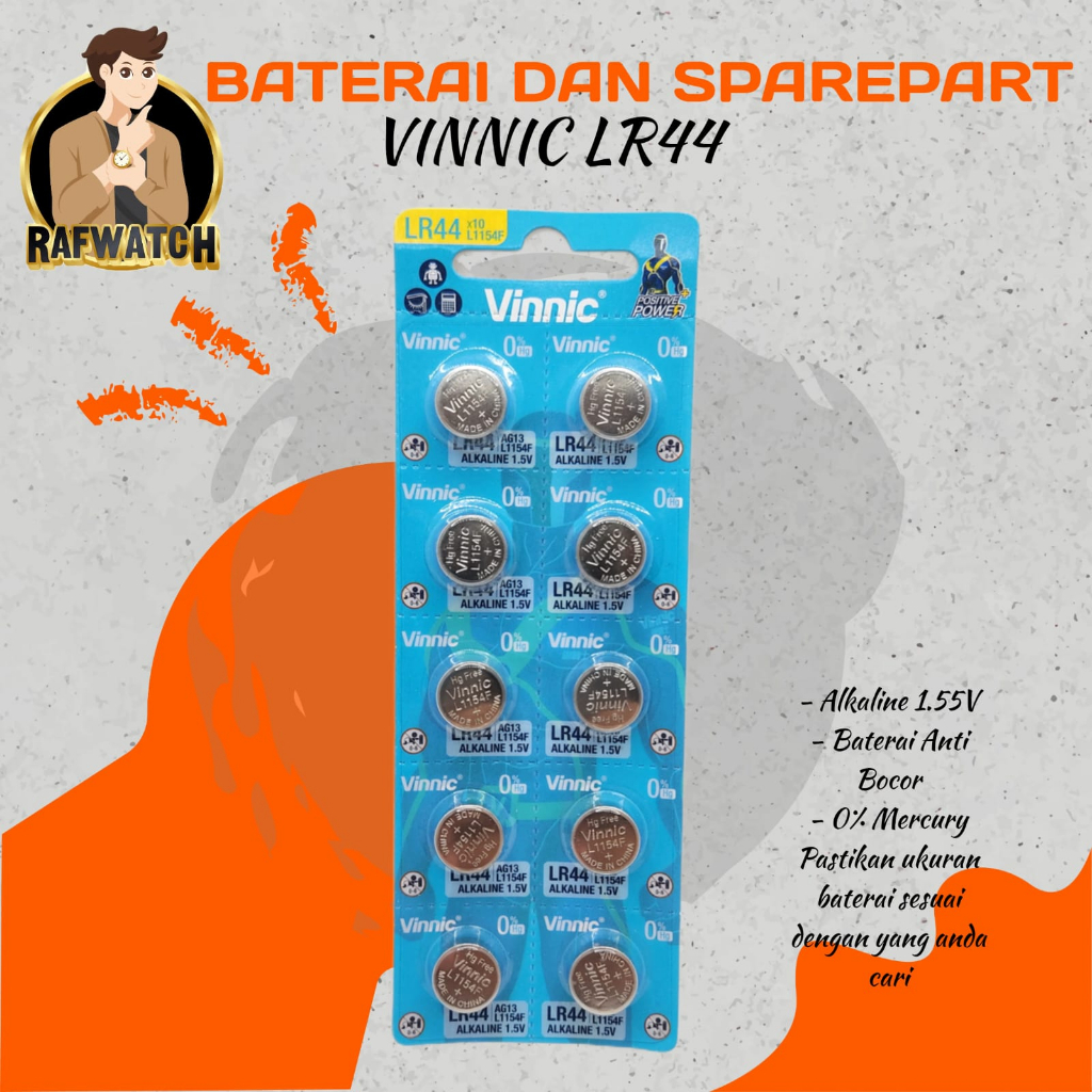 Baterai Vinnic LR44 Original Baterai Jam Digital dan Kalkulator L1154F AG13 1.5V