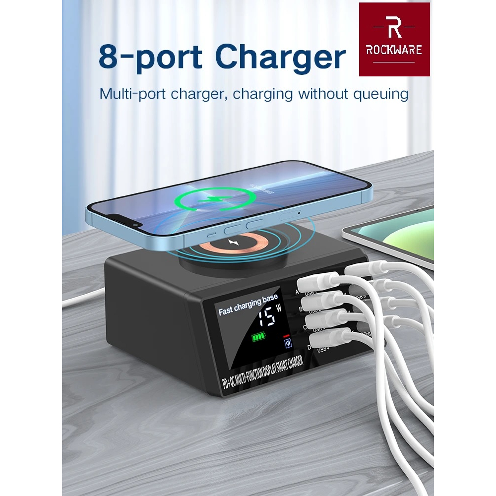ROCKWARE WLX-X9M - 9-in-1 USB Magnetic Display Charger 110W MAX