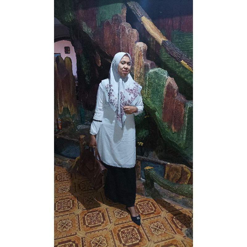 Gamis Malaysia hitam putih mix renda