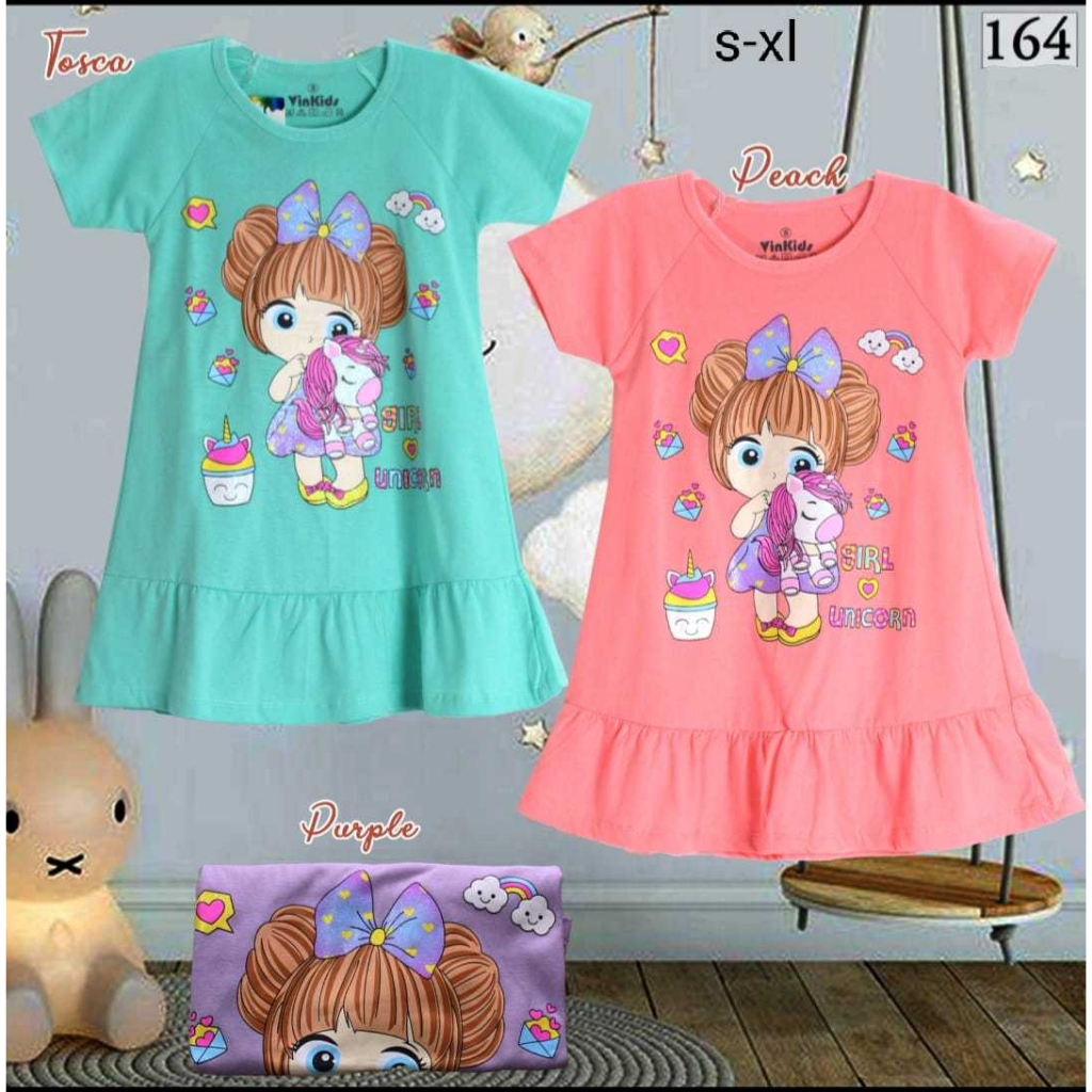 Baju Atasan Anak Kuda Poni Dress Anak / Daster Anak Perempuan 7-8 Tahun VINKIDS Girl & Unicorn