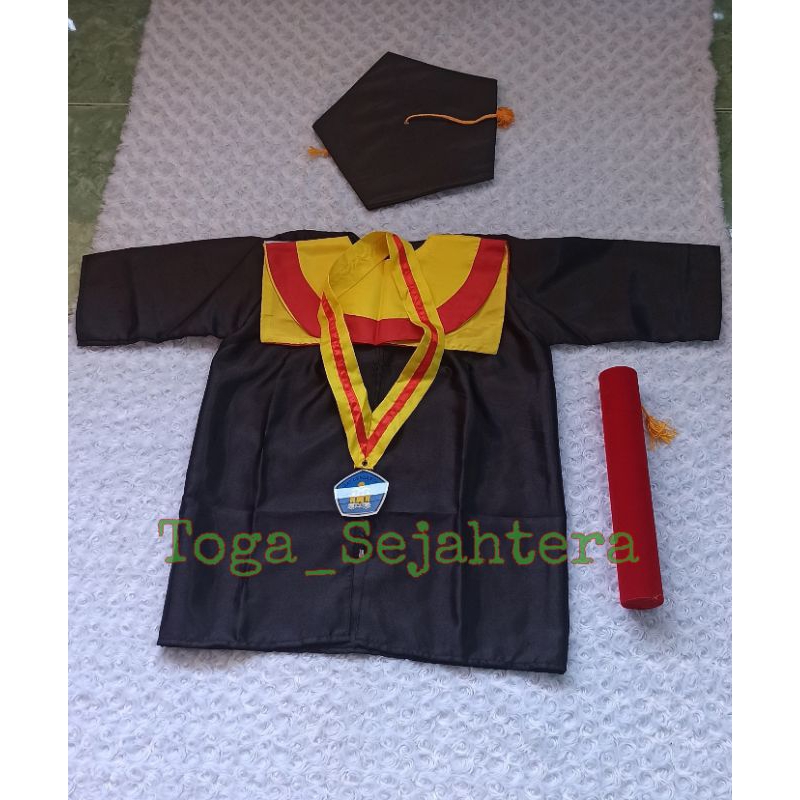 Baju Seragam Kostum Wisuda Anak Paud, TK, SD, SMP  &quot;Kuning List Merah&quot; [K M]