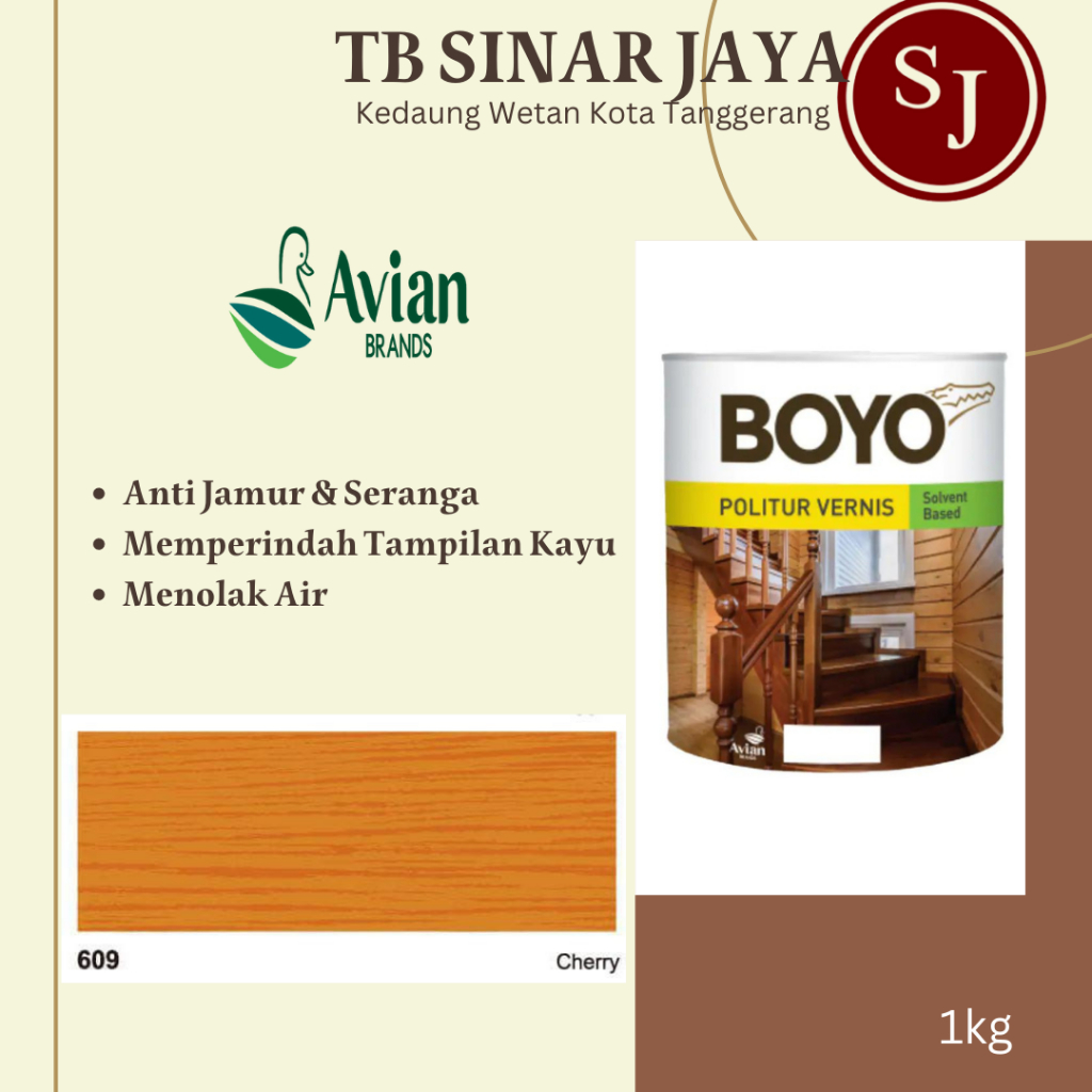 Avian Boyo Politur Cat Kayu 1Litr ( Politur Minyak ) Solvent Based - 609 Cherry