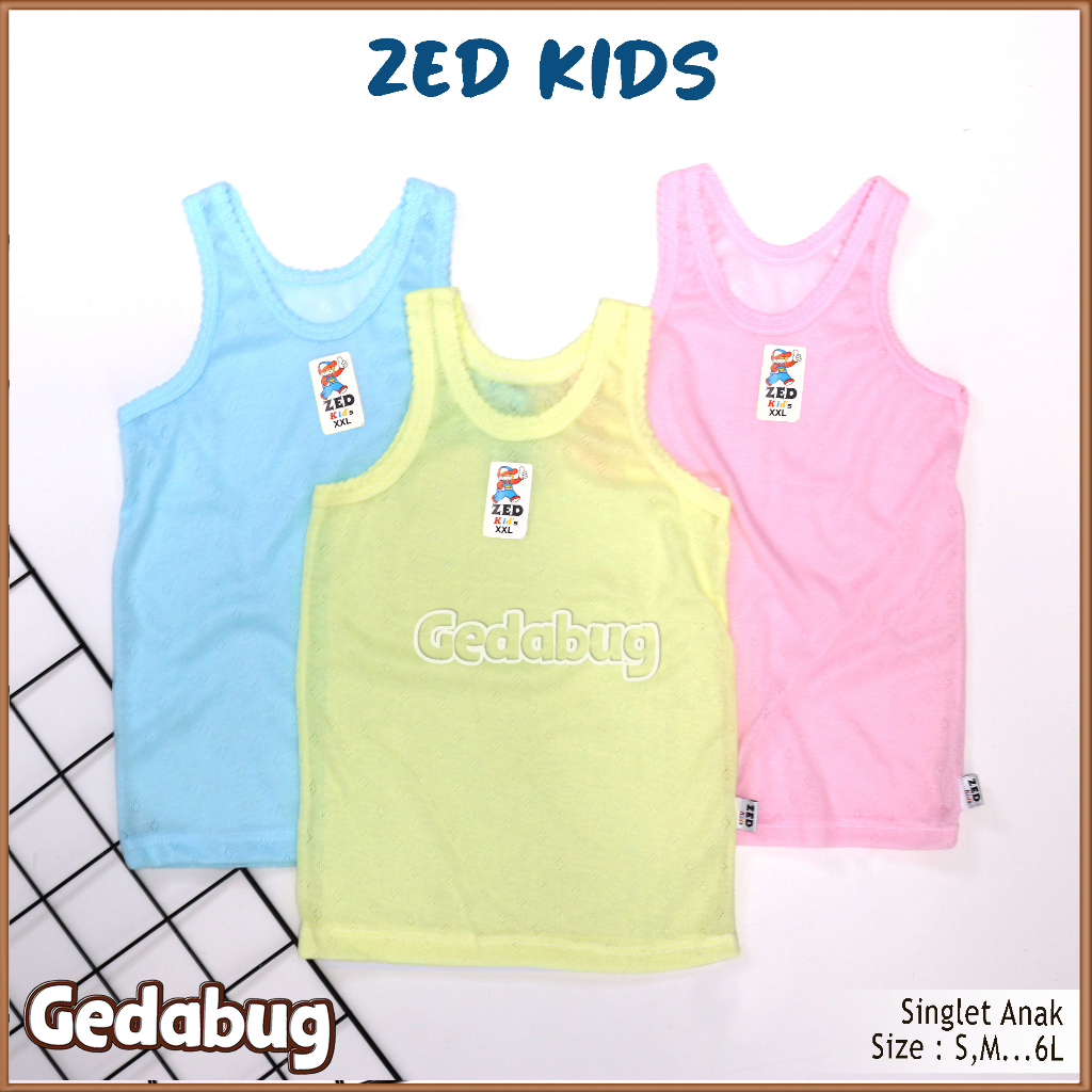 Singlet Kaos Dalam Bayi &amp; Anak ZED Kids | Singlet anak Berpori | Unisex S - 6L | Gedabug