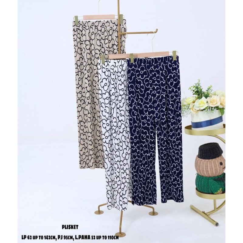 celana kulot plisket lidi motif premium celana kulot highwaist