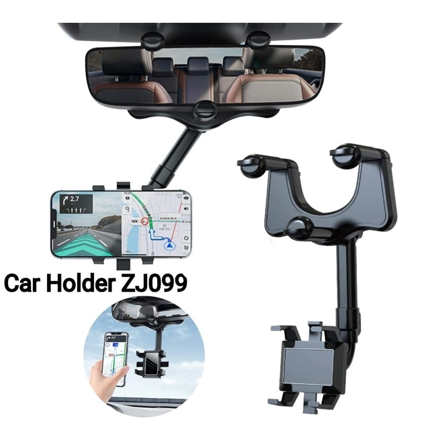 Car Holder ZJ099 Hp GPS Mobil Universal Jepit Kaca Spion Putar 360 Derajat Spion Multifungsi