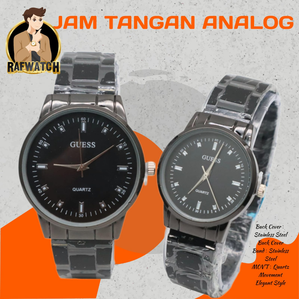 Jam Tangan Pasangan Pria Wanita Analog Casual Rantai Stainless Hitam Rose RPA7