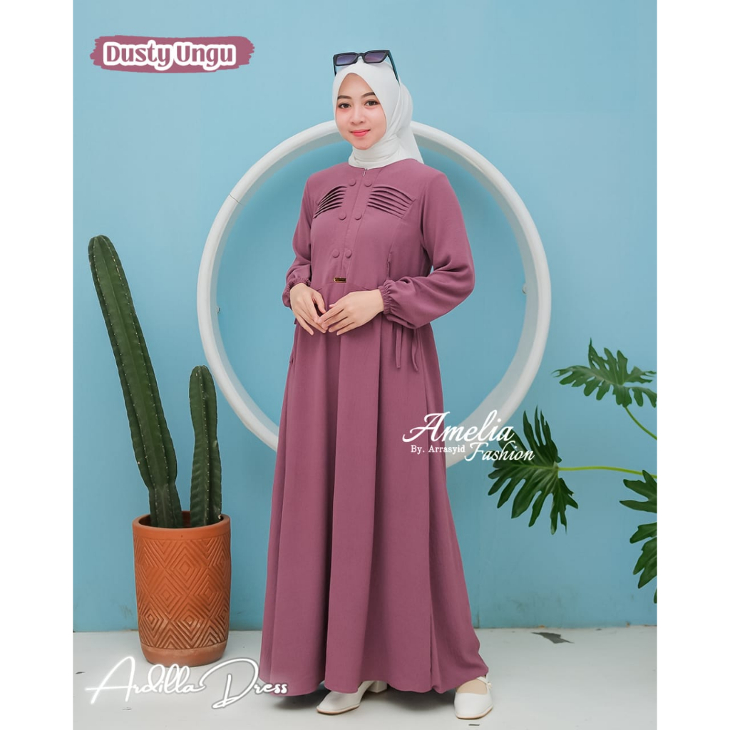 Gamis cringkle ARDILA by amelia dress wanita terbaru kekinian