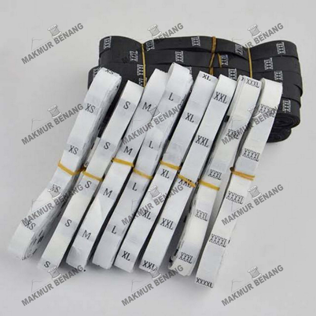 LABEL SIZE BORDIR WOVEN HITAM PUTIH TERMURAH PER ROLL LABEL BAJU