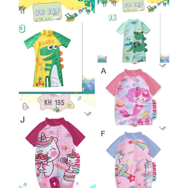 BAJU RENANG ANAK KARAKTER / BAJU RENANG UNICORN / BAJU RENANG ONESET