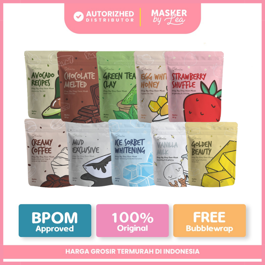 New Pack Masker Wajah Bubuk Lea Gloria 50 gram 10 Varian BPOM