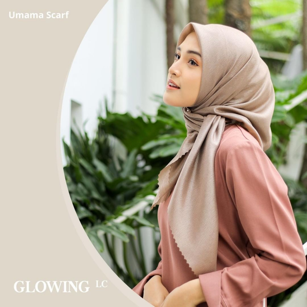GLOWING LC UMAMA Scarf Sinar Luxury Square Laser Cut Polos 110x110 Cotton Lurex Segi Empat