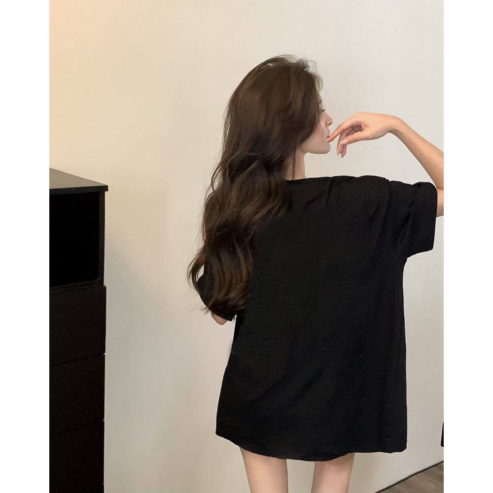 kaos hitam oversize wanita/korean style cartoon letter graffiti kaos basic import lengan pendek baju kaos