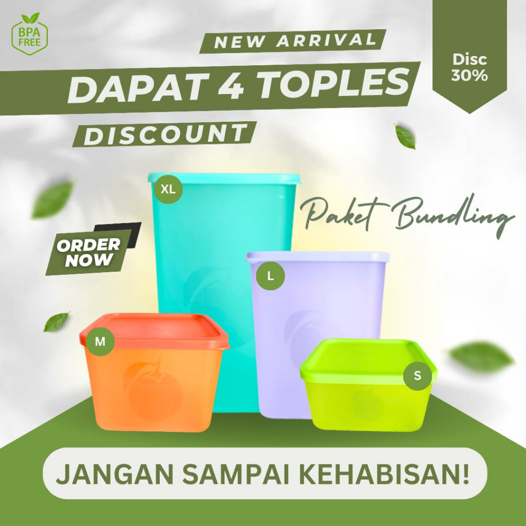 (DL) Satu Set Toples Serbaguna Menyimpan Berbagai Macam Makanan / Susu Bubuk 4 Ukuran XL / L / M / S