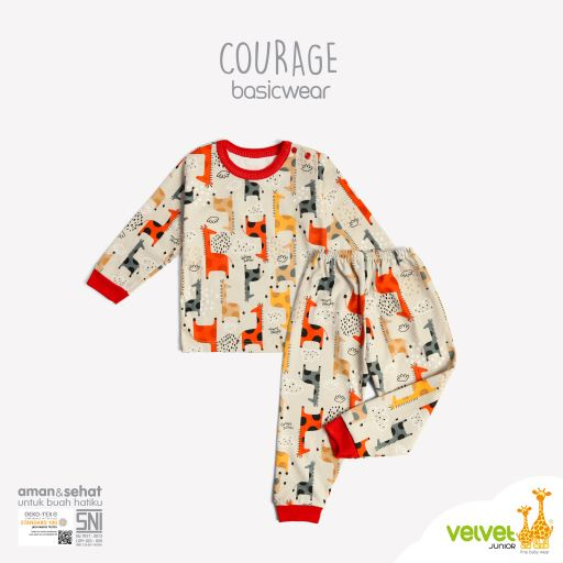 Velvet Junior Setelan Baju Anak Kancing Pundak Panjang Celana Panjang - BasicWear Courage Series