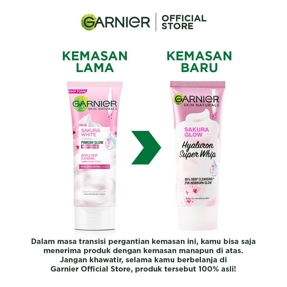 (Pembersih Wajah) Garnier Sakura White Hyaluron Cleanser Pinkish Glow Foam/Whip Facial Wash 100ml / 50ml - Pink Sabun Pencuci Wajah Cuci Muka Cleanser Face Wash