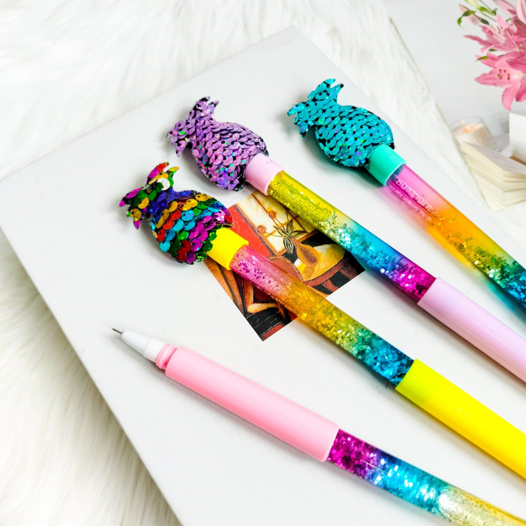 SELUSIN PEN GLITTER NANAS MANIK ISI 12 PCS LUCU GEL PEN KARAKTER KUDA PONI PULPEN PENA BOLPEN