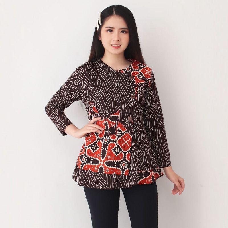 ATASAN BATIK WANITA029-185DN LENGAN PANJANG (BAHAN STRETCH)