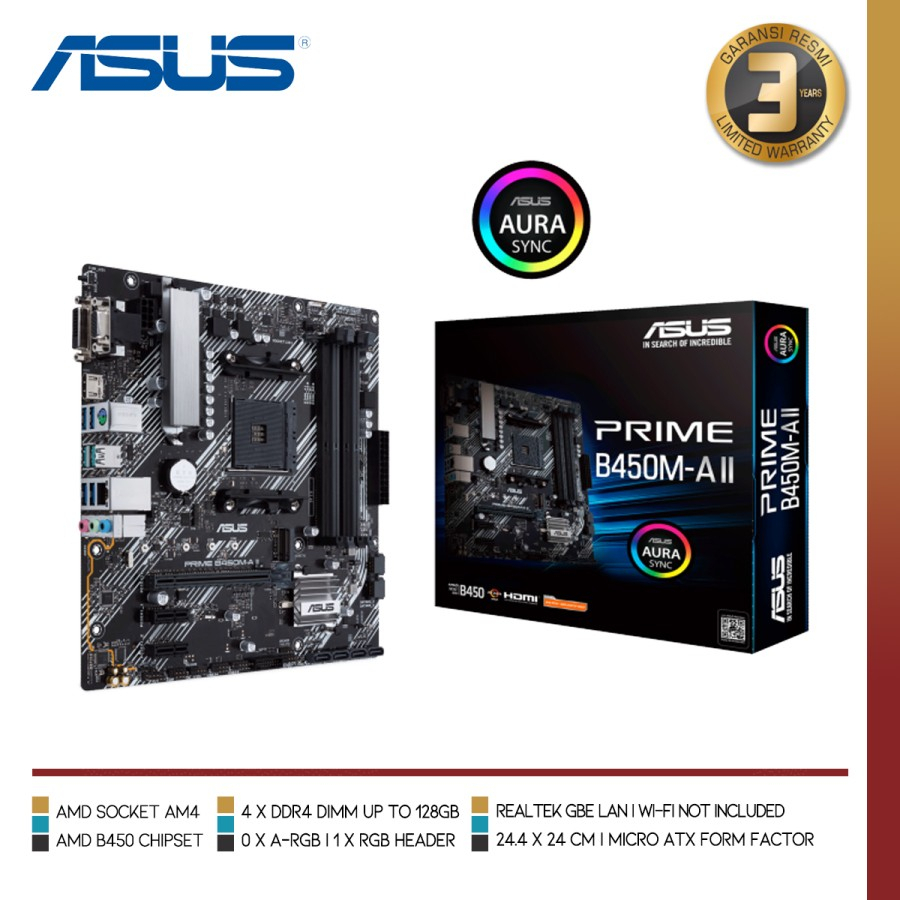 ASUS PRIME B450M-A II | MAINBOARD AMD B450 AM4 Micro ATX - GARANSI