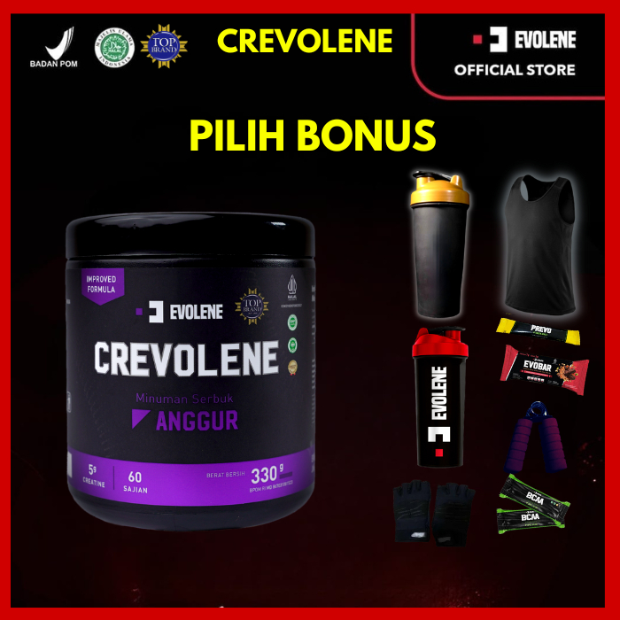 Evolene Crevolene Evo Creatine Kreatin Creatin Bubuk BPOM HALAL 300 gram CREVOLEN CREVOLINE EVOLEN EVOLINE EVOLIN RASA ANGGUR GRAPE MONOHYDRATE MICRONIZED