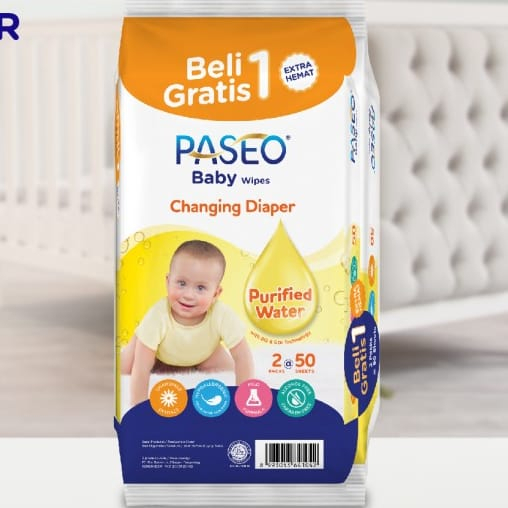 PASEO Baby Wipes Changing Diaper Tisu Basah Bayi isi 50s buy 1 Get 1