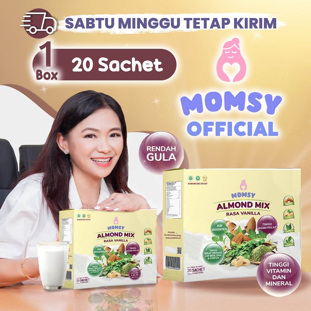 Momsy Almond Mix Rasa Vanilla Susu Pelancar ASI Booster Menyusui Rendah Gula HALAL BPOM