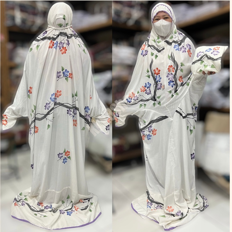 Mukena Dewasa Terusan Katun Rayon Premium (Kualitas No 1) Lukis Jumbo Big Size Plus Size Bunga Canti