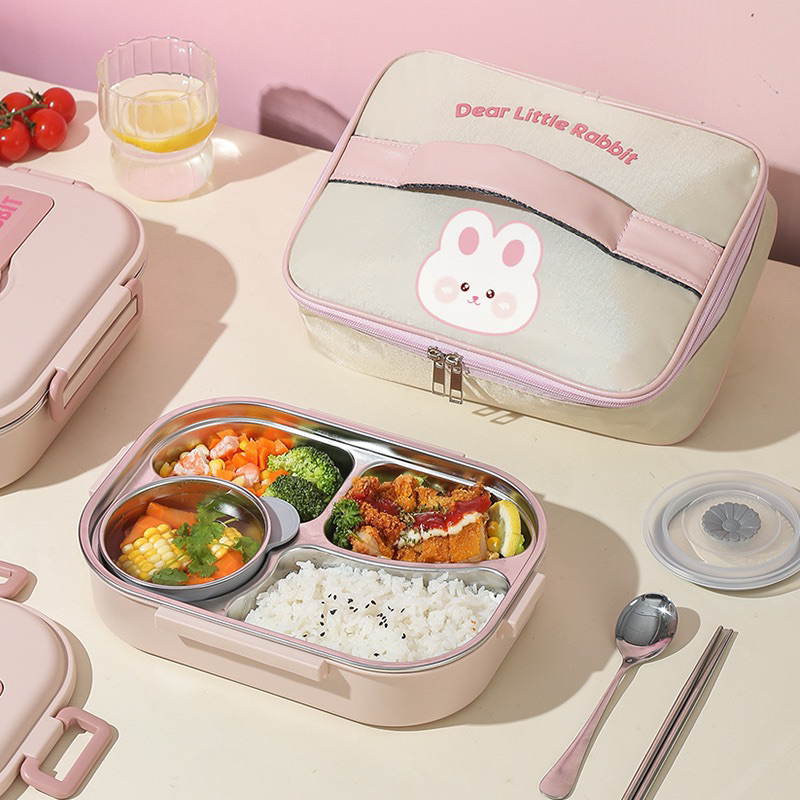 LITTLEDAISY | Lunch Box 304 Stainless /Bento Box + TAS BEKAL / Kotak Makan 4 Sekat 5 Sekat Gaya Jepang Tahan Panas Dan Anti Tumpah tempat makan